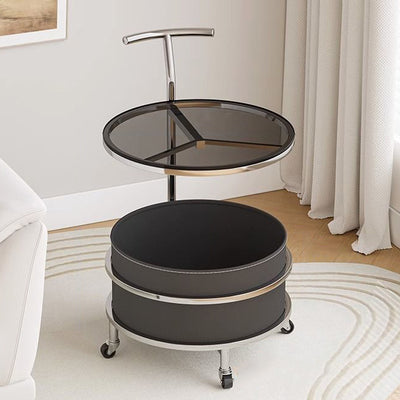 Contemporary Scandinavian Removable Cream Round Cylinder Iron Stainless Steel Glass Side Table 2-Tier For Bedroom