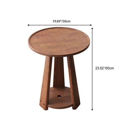 Modern Minimalist Round Triangle Wood Side Table 2-Tier For Living Room