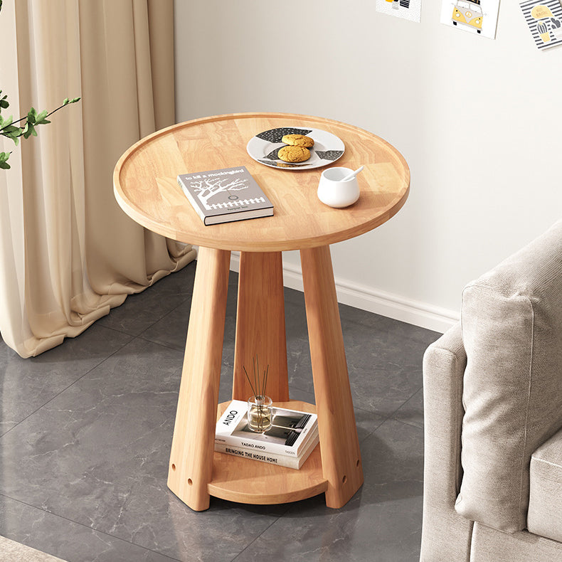 Modern Minimalist Round Triangle Wood Side Table 2-Tier For Living Room