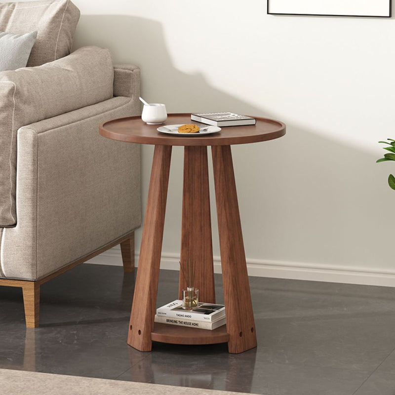 Modern Minimalist Round Triangle Wood Side Table 2-Tier For Living Room