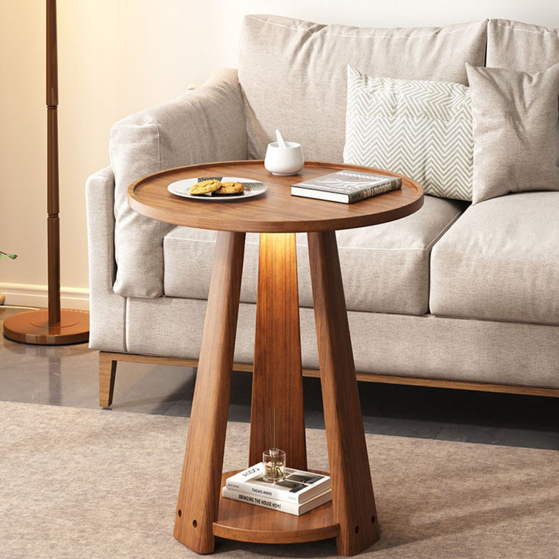 Modern Minimalist Round Triangle Wood Side Table 2-Tier For Living Room