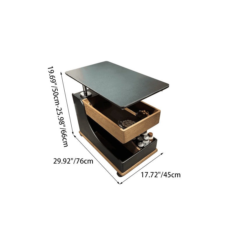 Moderner minimalistischer abhebbarer abnehmbarer rechteckiger Holz-Steinplatten-Beistelltisch 3-stufig für das Wohnzimmer 