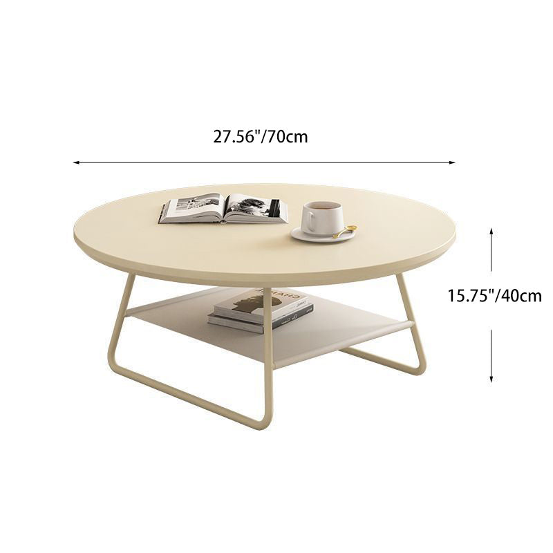 Table basse moderne minimaliste en fer rond crème à deux niveaux pour salon 