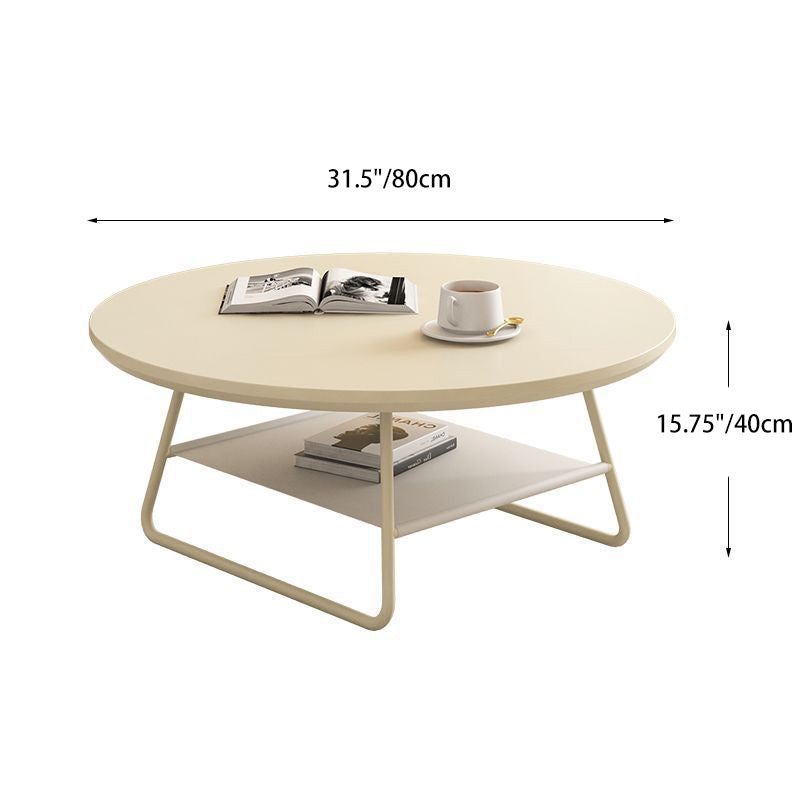 Table basse moderne minimaliste en fer rond crème à deux niveaux pour salon 