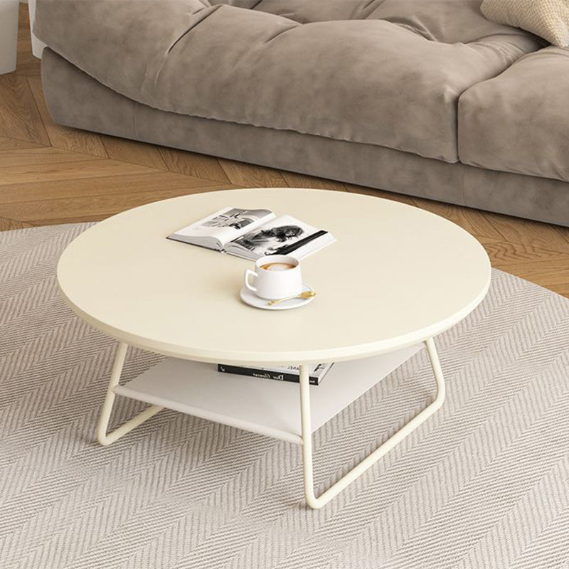 Table basse moderne minimaliste en fer rond crème à deux niveaux pour salon 