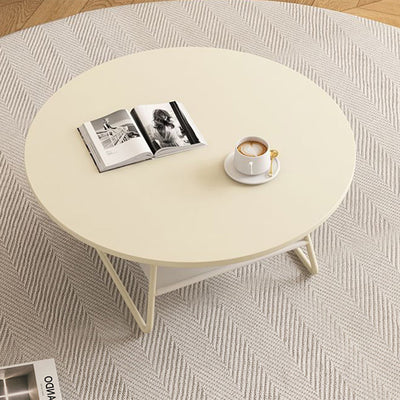 Table basse moderne minimaliste en fer rond crème à deux niveaux pour salon 