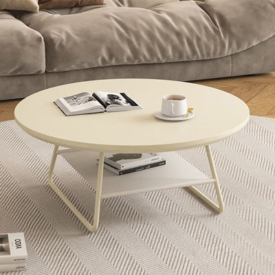 Table basse moderne minimaliste en fer rond crème à deux niveaux pour salon 