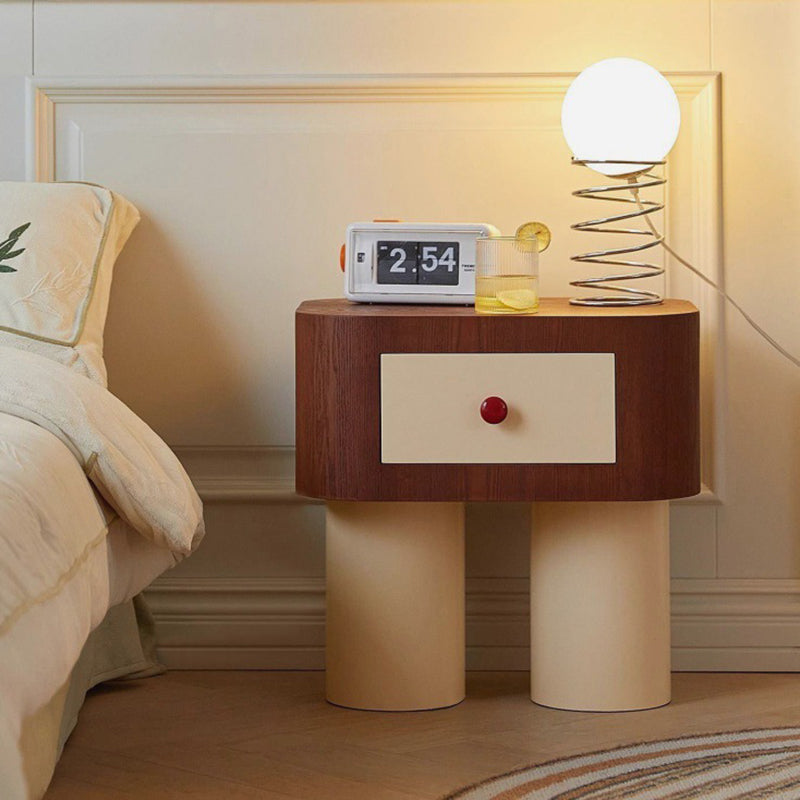 Contemporary Creative Rectangular Cylinder Artificial Panel Nightstand 1-Drawer For Bedroom