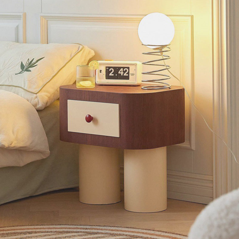 Contemporary Creative Rectangular Cylinder Artificial Panel Nightstand 1-Drawer For Bedroom