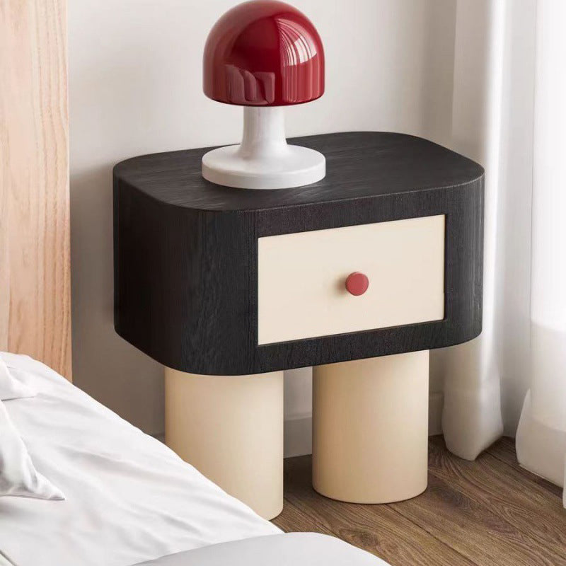 Contemporary Creative Rectangular Cylinder Artificial Panel Nightstand 1-Drawer For Bedroom