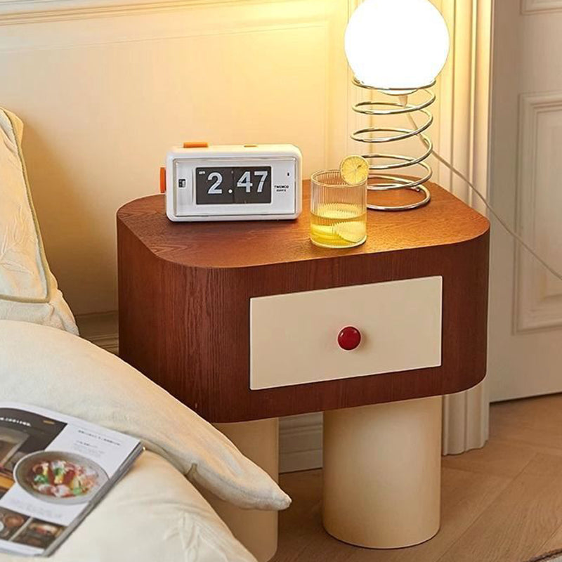 Contemporary Creative Rectangular Cylinder Artificial Panel Nightstand 1-Drawer For Bedroom