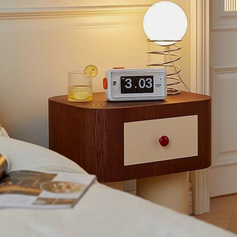 Contemporary Creative Rectangular Cylinder Artificial Panel Nightstand 1-Drawer For Bedroom