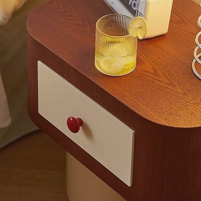 Contemporary Creative Rectangular Cylinder Artificial Panel Nightstand 1-Drawer For Bedroom