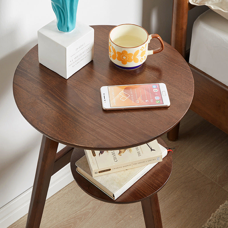 Modern Minimalist Round Tabletop Rubberwood Coffee Table 3-Leg For Living Room