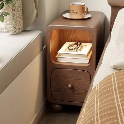 Modern Luxury Square Rubberwood Multi-Panel Nightstand 1-Drawer For Bedroom