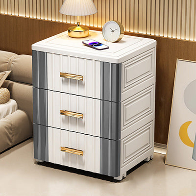 Contemporary Scandinavian Rectangular Tabletop Plastic Nightstand 3-Drawer For Bedroom