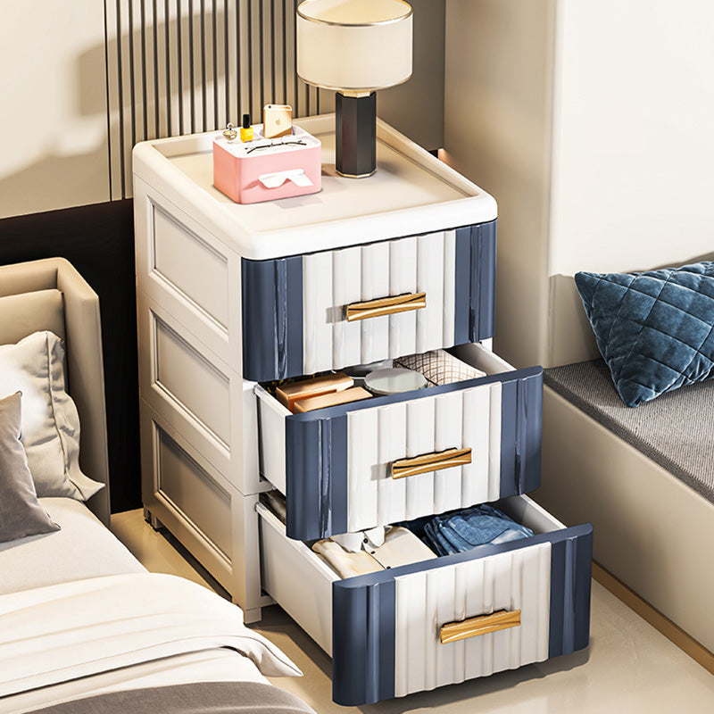 Contemporary Scandinavian Rectangular Tabletop Plastic Nightstand 3-Drawer For Bedroom