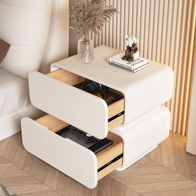 Modern Minimalist Rectangular Solid Wood Metal Nightstand 2-Drawer For Bedroom