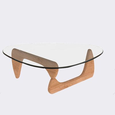 Modern Minimalist Oval Solid Wood Glass Coffee Table 3-Leg For Living Room