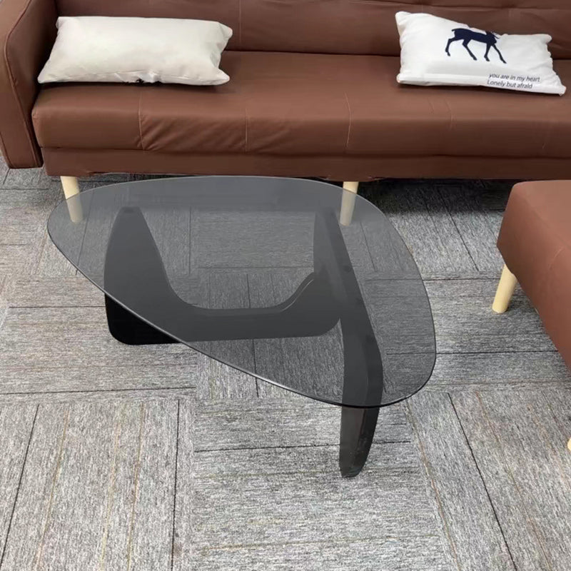 Modern Minimalist Oval Solid Wood Glass Coffee Table 3-Leg For Living Room