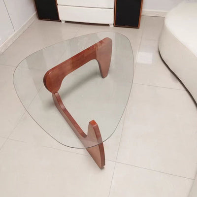 Modern Minimalist Oval Solid Wood Glass Coffee Table 3-Leg For Living Room