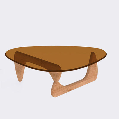 Modern Minimalist Oval Solid Wood Glass Coffee Table 3-Leg For Living Room