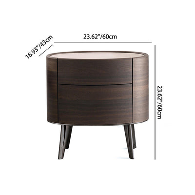 Modern Luxury Oval Solid Wood Glass Rock Slab Nightstand 2-Drawer For Bedroom