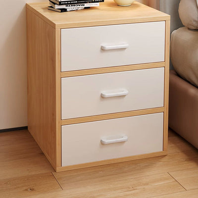 Modern Minimalist Rectangular Solid Wood Panel Nightstand 3-Drawer For Bedroom