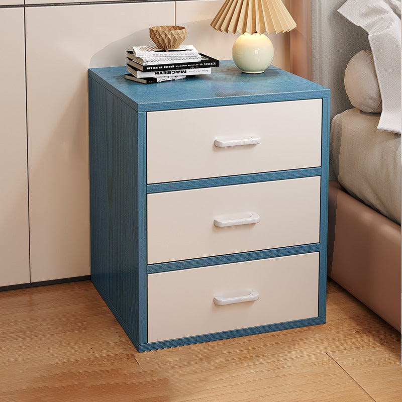 Modern Minimalist Rectangular Solid Wood Panel Nightstand 3-Drawer For Bedroom