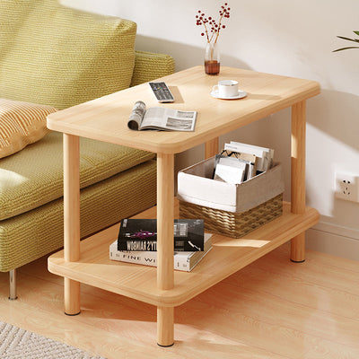 Modern Minimalist Rectangular Tabletop Solid Wood Coffee Table 2-Tier For Living Room