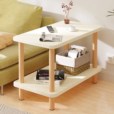 Modern Minimalist Rectangular Tabletop Solid Wood Coffee Table 2-Tier For Living Room