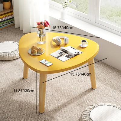 Modern Minimalist Triangle Tabletop Solid Wood Plank Coffee Table 3-Leg For Living Room