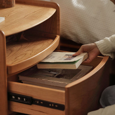 Modern Minimalist Rectangular Tabletop Solid Wood Nightstand 1-Drawer For Bedroom