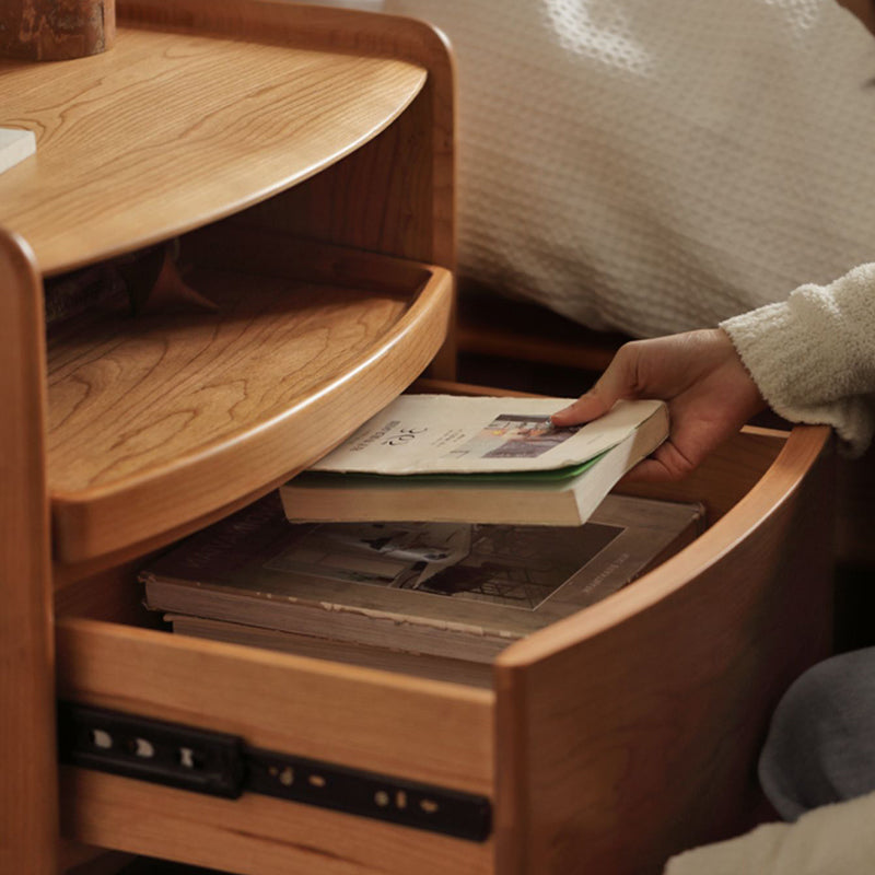 Modern Minimalist Rectangular Tabletop Solid Wood Nightstand 1-Drawer For Bedroom