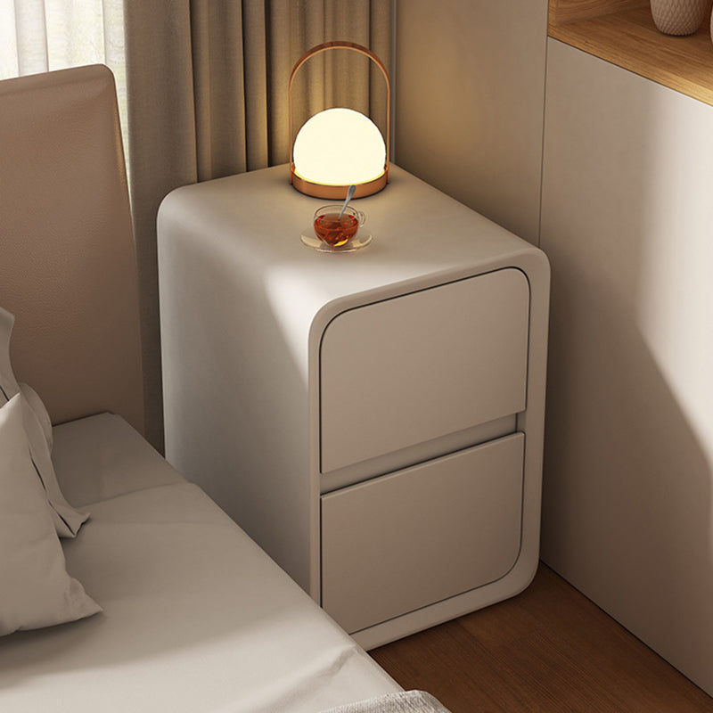 Modern Minimalist Rectangle Solid Wood Nanotech Leather Slab Nightstand 2-Drawer For Bedroom