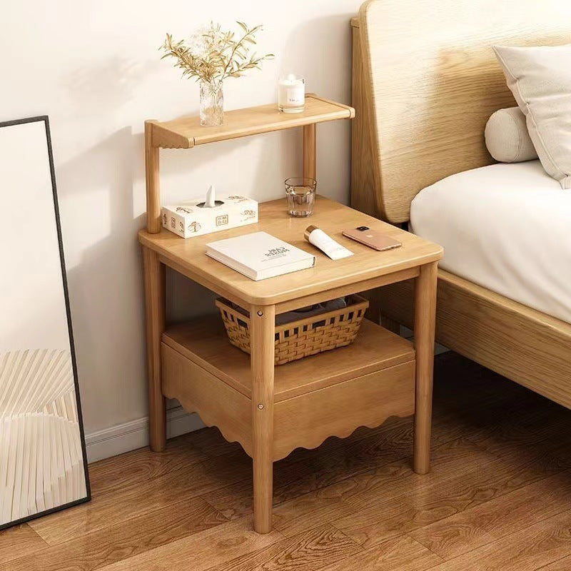 Modern Minimalist Square Solid Wood Nightstand 1-Shelf For Bedroom