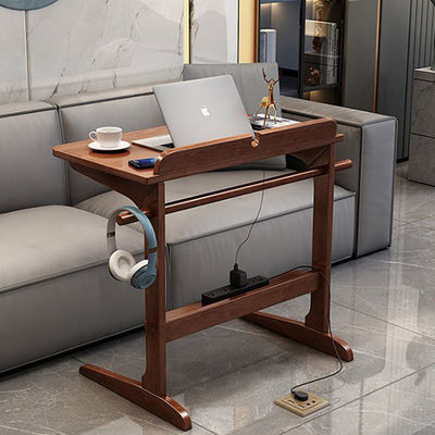 Modern Minimalist Rectangle Solid Wood Desk 2-Leg For Home Office