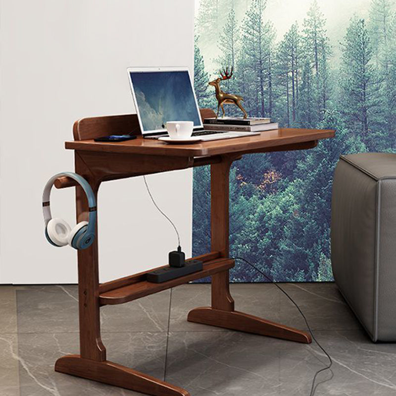 Modern Minimalist Rectangle Solid Wood Desk 2-Leg For Home Office