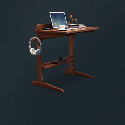 Modern Minimalist Rectangle Solid Wood Desk 2-Leg For Home Office