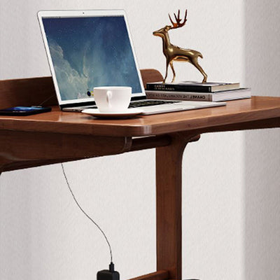 Modern Minimalist Rectangle Solid Wood Desk 2-Leg For Home Office