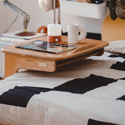 Modern Minimalist Square Cherry Wood Side Table 1-Shelf For Living Room