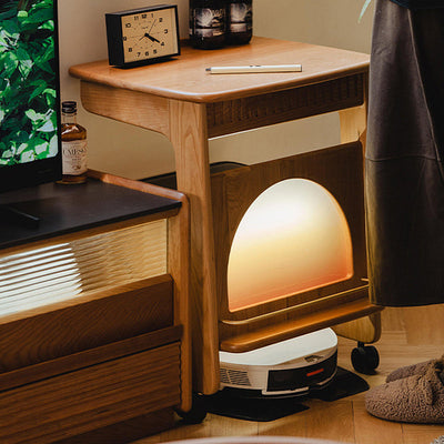 Modern Minimalist Square Cherry Wood Side Table 1-Shelf For Living Room