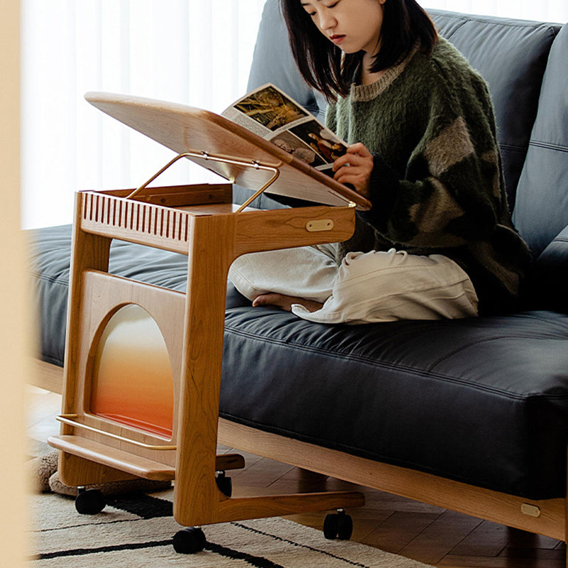 Modern Minimalist Square Cherry Wood Side Table 1-Shelf For Living Room