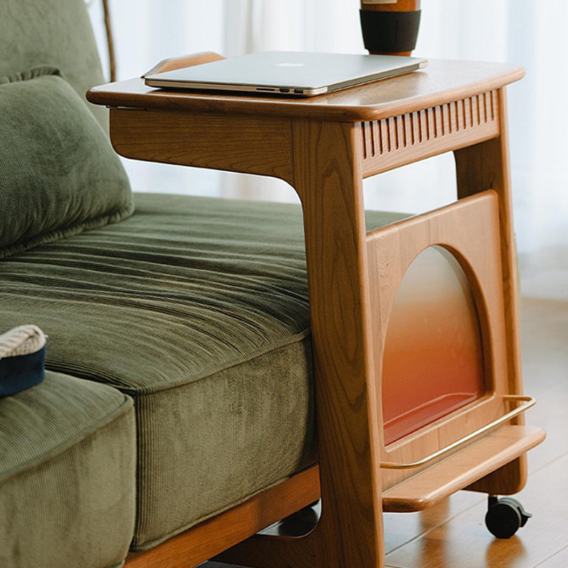 Modern Minimalist Square Cherry Wood Side Table 1-Shelf For Living Room