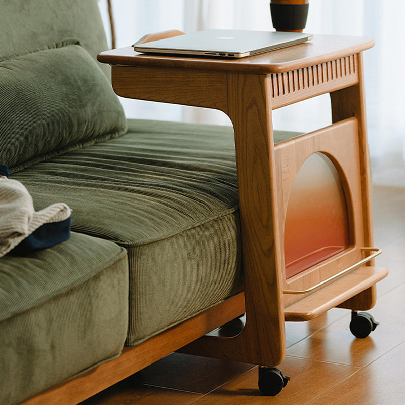 Modern Minimalist Square Cherry Wood Side Table 1-Shelf For Living Room