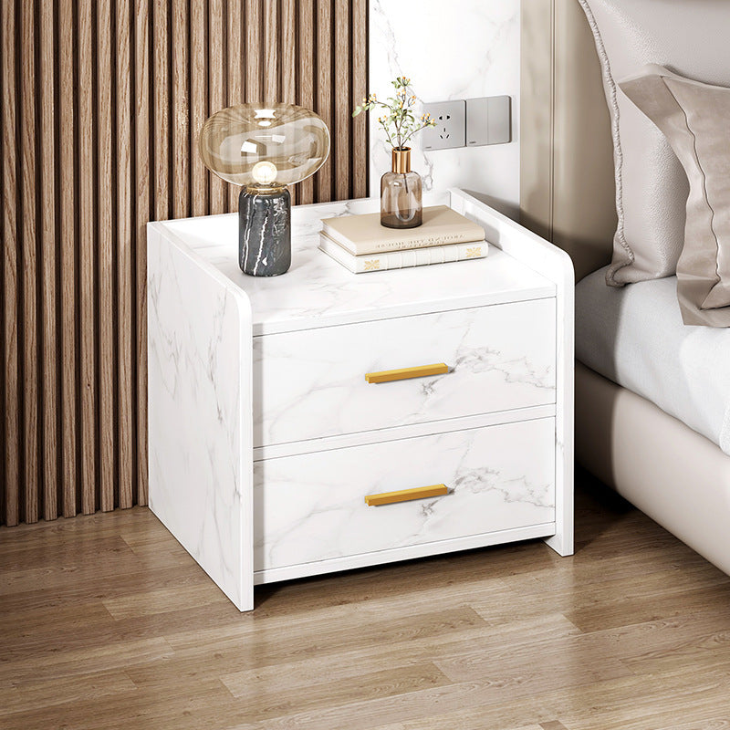 Modern Minimalist Rectangular Solid Wood High Density Panel Nightstand 2-Drawer For Bedroom