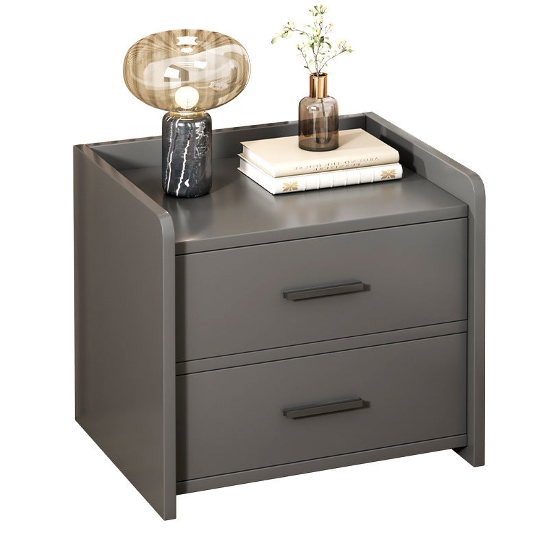 Modern Minimalist Rectangular Solid Wood High Density Panel Nightstand 2-Drawer For Bedroom