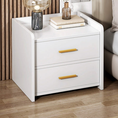 Modern Minimalist Rectangular Solid Wood High Density Panel Nightstand 2-Drawer For Bedroom