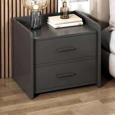 Modern Minimalist Rectangular Solid Wood High Density Panel Nightstand 2-Drawer For Bedroom