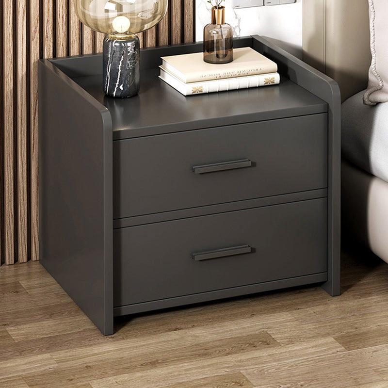 Modern Minimalist Rectangular Solid Wood High Density Panel Nightstand 2-Drawer For Bedroom